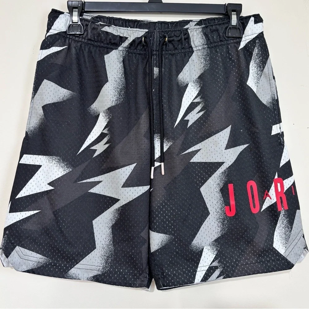 Nike Jordan Mens S Jumpman Air Tribal Printed Black Gray Pull On Mesh Shorts
